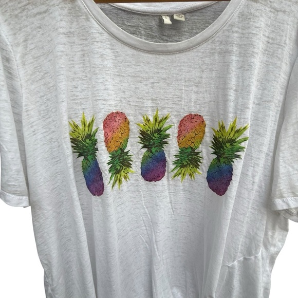 Cato Women’s 22/24W Pineapple Graphic Tie Front T Shirt Summer Casual Plus Top - Picture 5 of 11